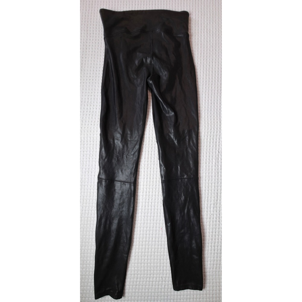 Spanx Moto Leggings Womens Small Black Excellent Faux Leather High Rise Zippers